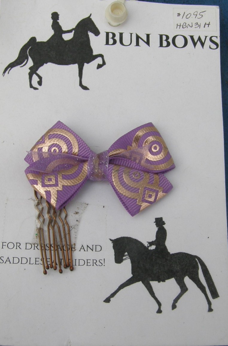 Bridle Path Bows Bun Bows Hair Bows Hair Ribbons Dressage Saddleseat Lavender/Pinkish Gold Pattern