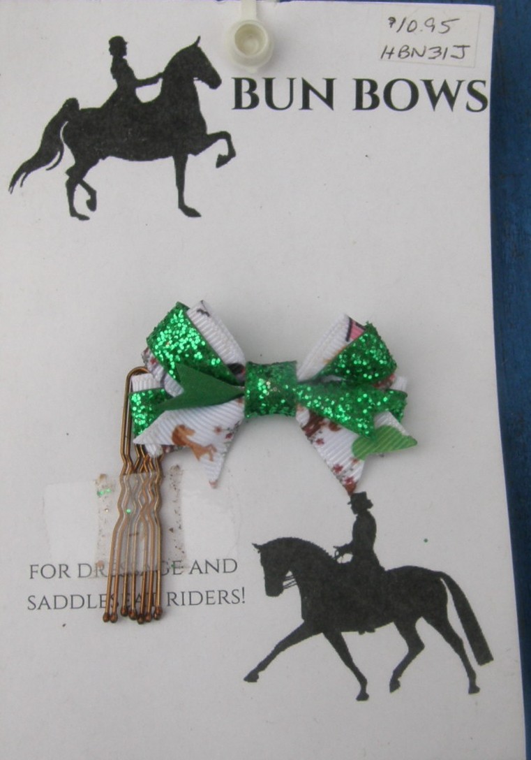 Bridle Path Bows Bun Bows Hair Bows Hair Ribbons Dressage Saddleseat Horse Pattern/Green Glitter