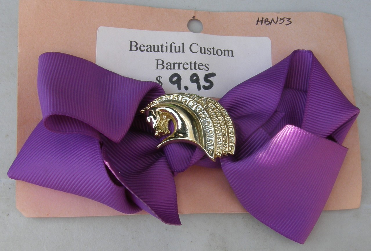 Hair Bow Hair Clip Hair Barrette Purple/Gold Horse Head