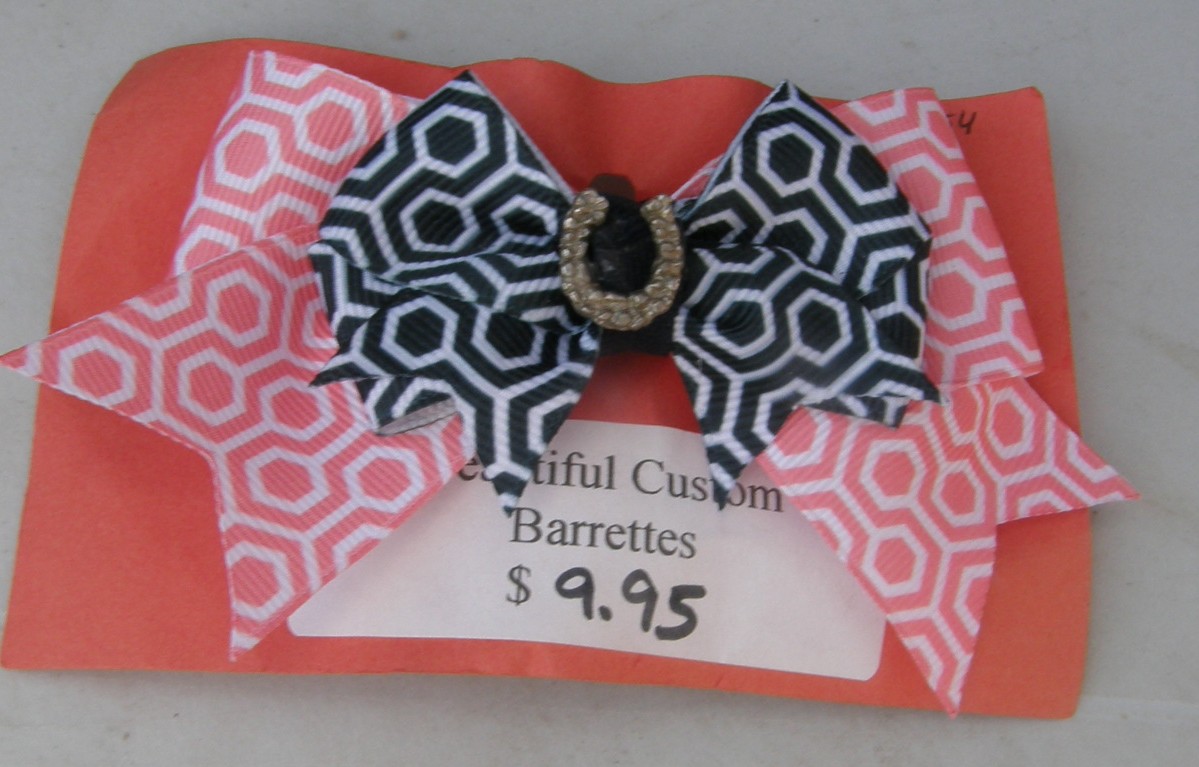 Bridle Path Bows Baby Bow Hair Bow Hair Clip Hair Barrette Childrens Hair Ribbons Black/Pink/White Pattern Silver Horse Shoe Horseshoe