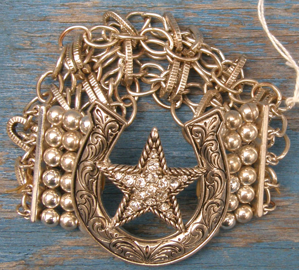 Cowgirl Bling Rhinestone Star Engraved Horseshoe Stretch Bracelet Horse Shoe Chain Back Stretchy Cuff Bracelet