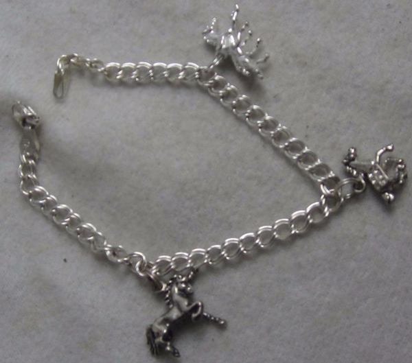 Sterling Silver Horse Unicorn Charm Bracelet SU Italy 925 Chain Bracelet