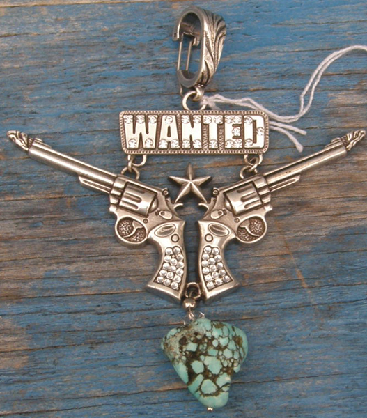 Bling 2 Guns Wanted Sign Rhinestone Pistols Pendant Necklace