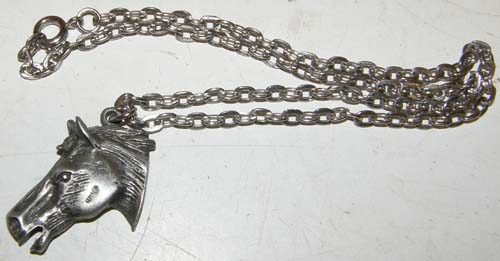 Vintage Pewter Wild Horse Head Necklace Horsehead Pendant