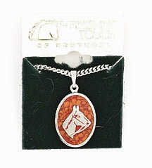 Horsehead in Bridle on Coral Oval Pendent Horse Head Necklace