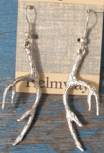Silver Deer Antler Dangle Earrings Antlers Pierced Earrings
