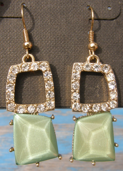 Rhinestone Costume Jewelry Dangle Earrings Diamond Green Gemstone Pierced Earrings