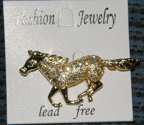 Jewel Encrusted Gold Running Horse Pin Brooch