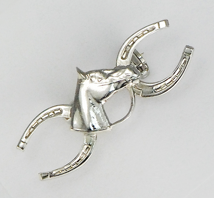Double Horseshoes with Horsehead Stock Pin English Horse Head on Horse Shoes Stock Pin Brooch