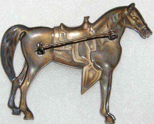 Vintage Large Sterling Silver Western Horse Pin Cowboy Horse Fancy Western Parade Saddle Brooch