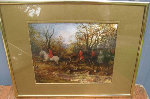 Vintage Fall Fox Hunting Print Horse & Hound Foil Print 9x12 Framed Matted Print Sidesaddle Horses & Fox Hounds