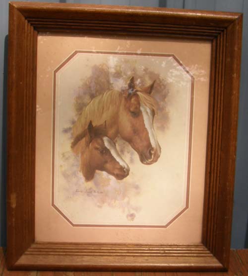 Vintage Home Interiors Doris Scott Nelson Mare & Colt Matted Framed Print Mare & Foal Horse Heads Print