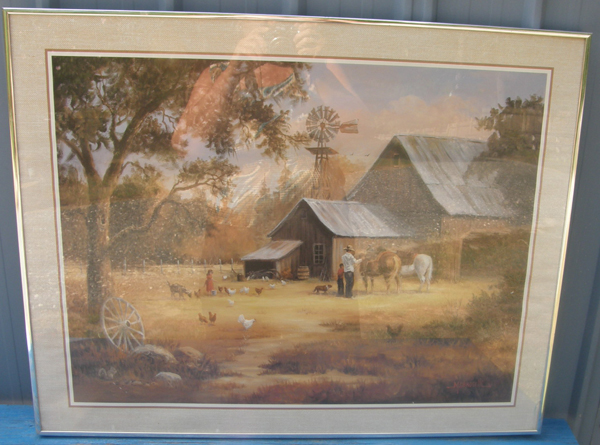 Marianne Caroselli Framed Print Cowboy Horses Barn Chickens Barnyard Vintage Horse Print Artwork