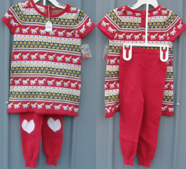 Sears WonderKids Unicorn & Hearts Print Sweater Dress Wonder Kids 2pc Sweater Tunic & Pants LS Top & Pants Set Red/Yellow//White/Black Unicorns Girls 3T