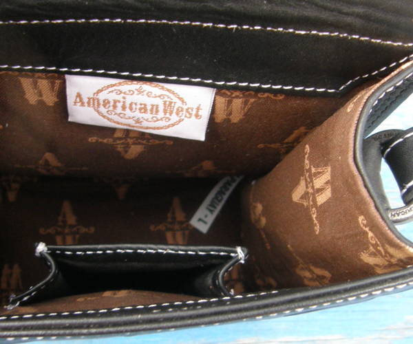Vintage? American West Crossbody Pocketbook Leather Shoulder Bag Cowhide & Tooled Leather Purse Silver Studs Black