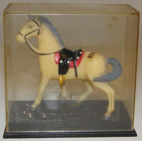 Vintage Hard Plastic Western Horse & Saddle with Foal Figurine on Base Hong Kong