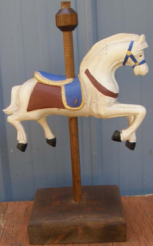 Vintage Look White Carousel Horse Figurine on Wooden Base Americana Home Decor