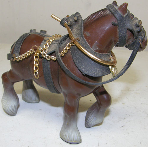 Vintage Plastic Clydesdale Draft Horse in Harness Hong Kong Budweiser Clydesdale