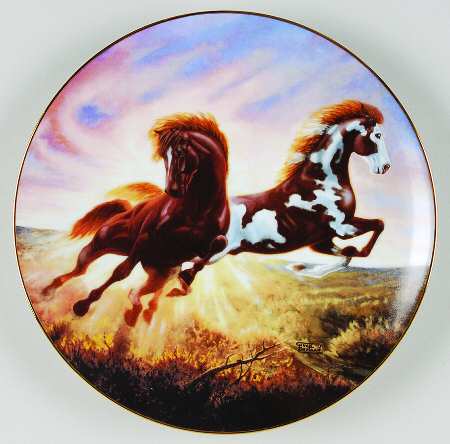 Vintage Hamilton Collection Limited Edition Collectible Horse Plate Sunrise Surprise Unbridled Spirit Chuck DeHaan Chestnut Pinto Mustang
