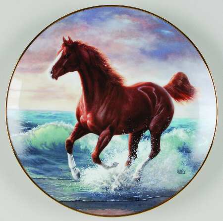 Vintage Hamilton Collection Limited Edition Collectible Horse Plate Surf Dancer Unbridled Spirit Chuck DeHaan Chestnut
