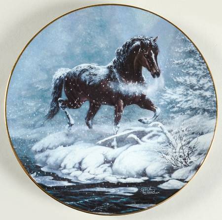 Vintage Hamilton Collection Limited Edition Collectible Horse Plate Blizzard's Peril Unbridled Spirit Chuck DeHaan Bay Horse in Snow