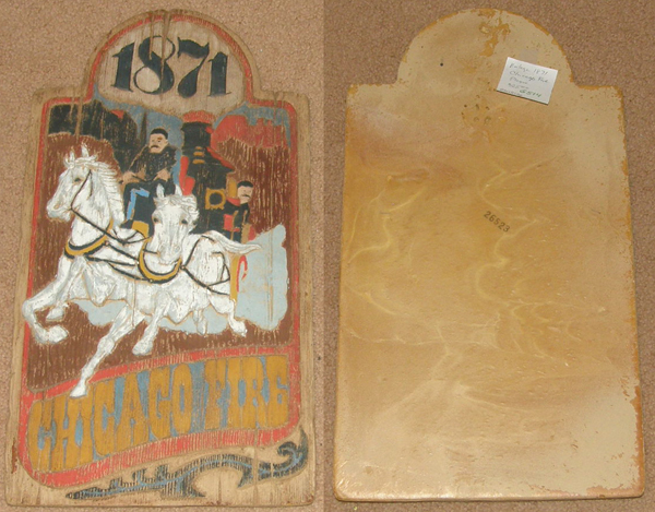 Vintage 1871 Chicago Fire Styrofoam Sign Firemans Plaque Team Horses Pumper Wagon The Great Fire Wood Look Wall Hanging Chalkware?