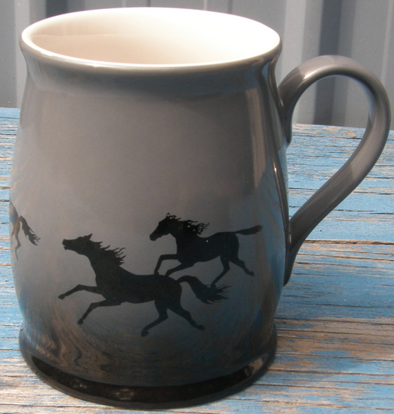 Running Horses Ceramic Coffee Mug Smokey Black Running Horses Mug with Handle