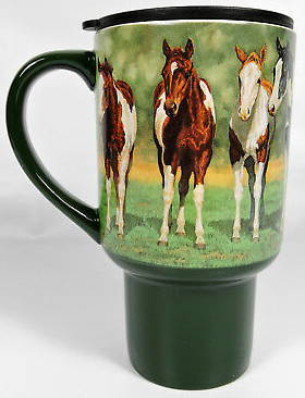 Lang Pint Sized Paints Travel Mug Paint Horses Ceramic Coffee Mug Pinto Foals Horse Mug with Handle