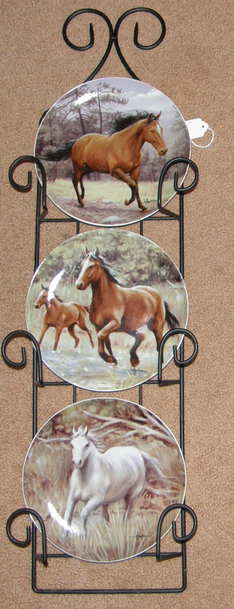 Hautman Brothers Collectible Horse Plate 3 Plates & Metal Wall Mount Rack
