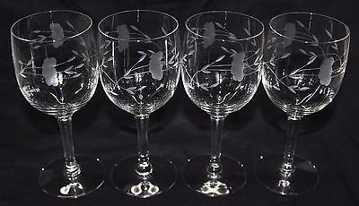 Vintage Princess House Heritage Floral Etched Crystal Wine Glasses 6" White Wine Glass Set of 4