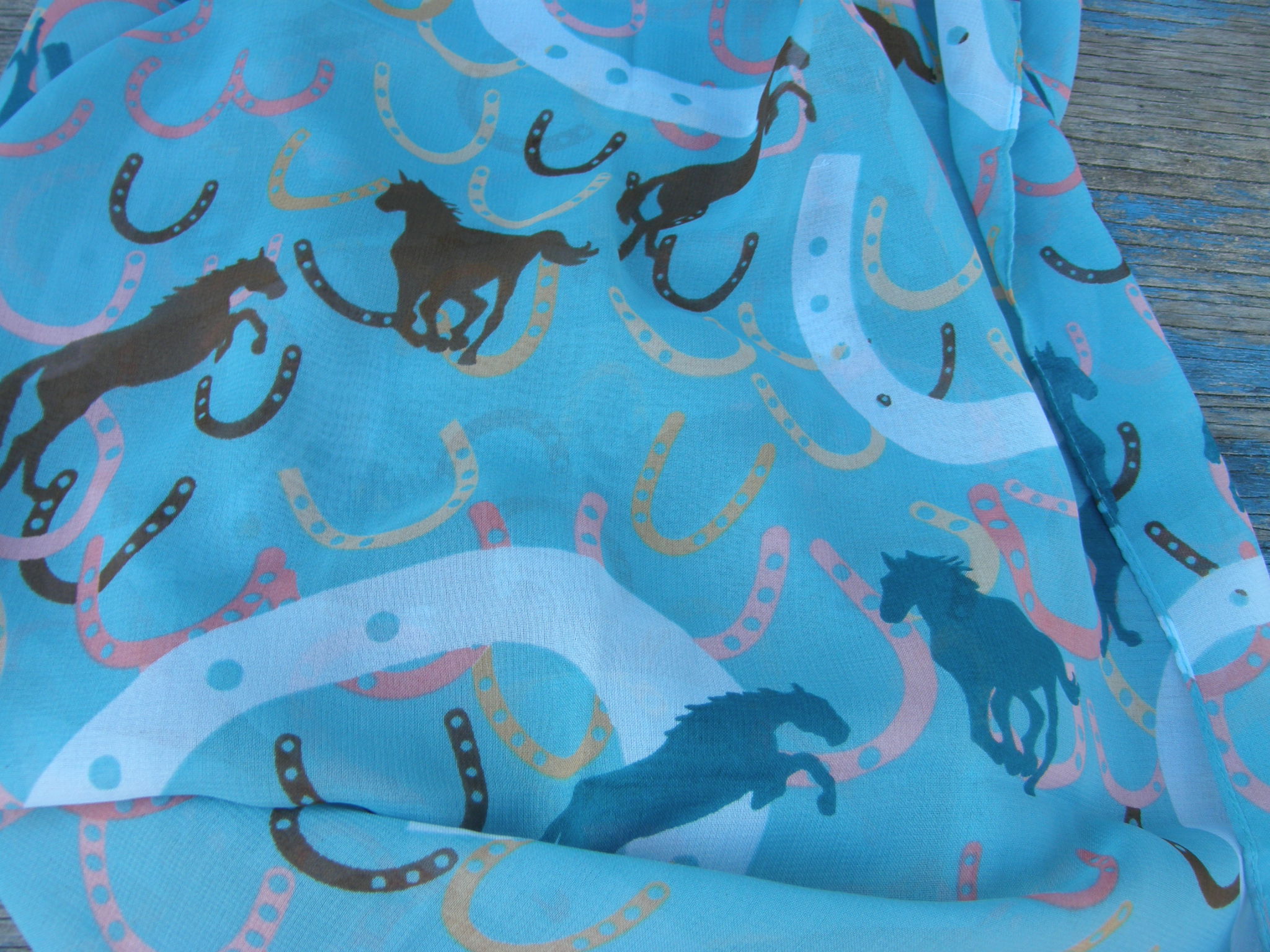 Aqua Teal Infinity Scarf Running Horses Jumping Horses Infinity Scarf