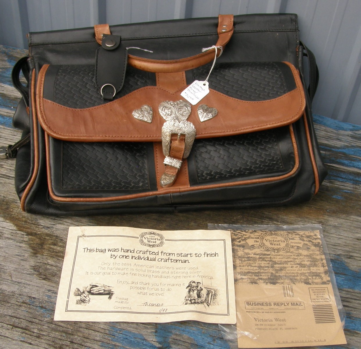 Vintage Victoria West Tooled Leather Western Purse Leather Handbag Basketweave Tooled Leather Pocketbook Ladies Basket Weave Tooled Leather Briefcase
