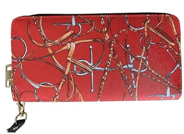 Lila Horse Bridles & Bits Ladies Wallet Womens Clutch Purse Red