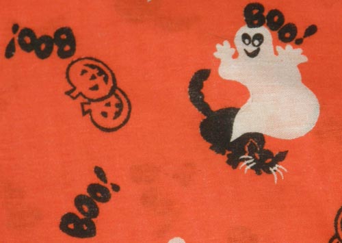 Vintage Manes Halloween Print Fabric Cotton Dress Material Remnant Ghosts Black Cats Boo & Pumpkins