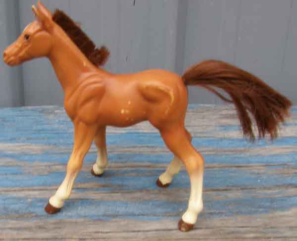 Vintage Kid Kore Plastic Toy Horse Standing Chestnut Brown Foal