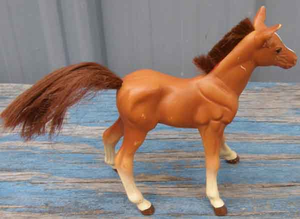 Vintage Kid Kore Plastic Toy Horse Standing Chestnut Brown Foal