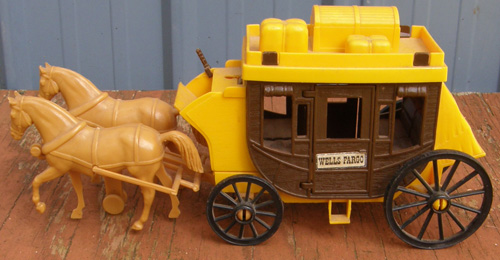 Vintage Kids Plastic Toy Cowboy Wells Fargo Stagecoach with 2 Horses