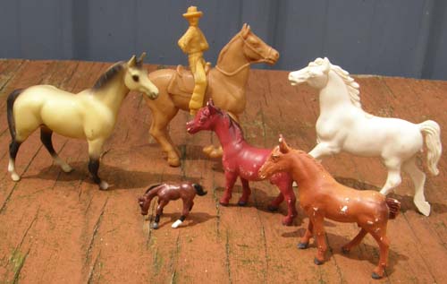 Vintage Miniature Horses Breyer SR Stablemate Buckskin Swaps Micro Mini Whinnies Grazing Foal Plastic Horse in Western Saddle with Cowboy Rider Safari Rubber Horses Horse Figurine Cake Toppers