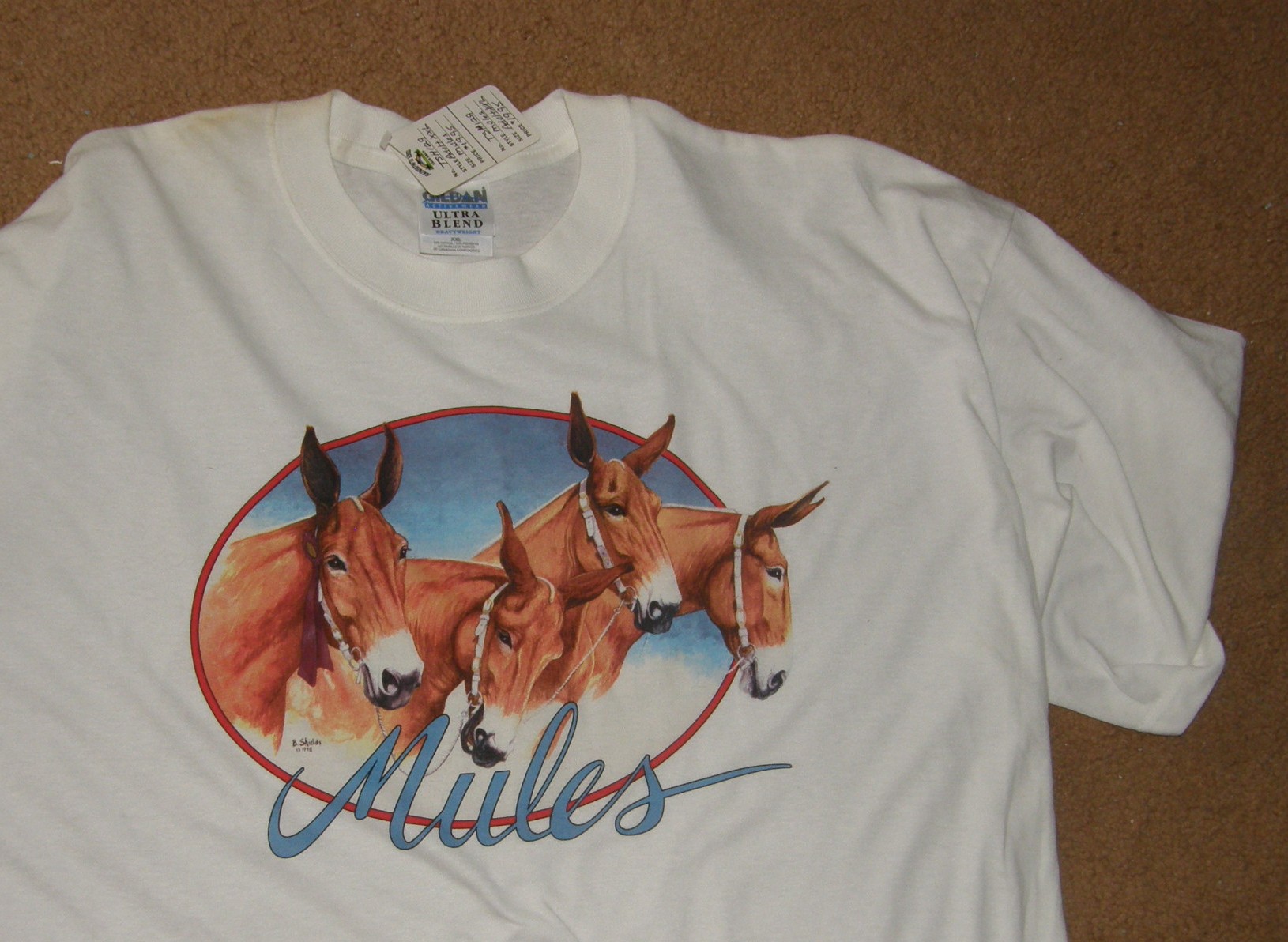 Gildan Adult Tee Bonnie Shields Mules Horse T Shirt Adult XXL White