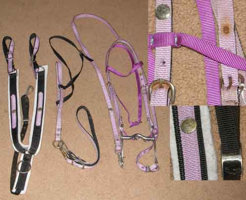 Lavender Purple Nylon Western Bridle Western Headstall Roper Reins Tiedown Noseband Tie Down Breastcollar Set with 4 7/8” Curb Bit