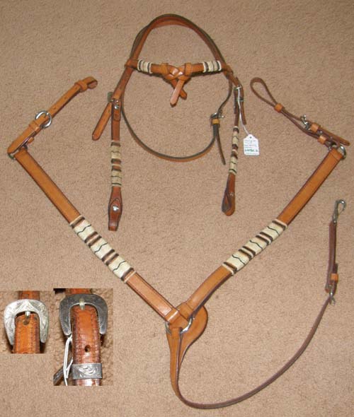 Champion Turf California Braid Knotted Brow Western Headstall Bridle & Breast Collar Futurity Brow Western Bridle Breastcollar Set
