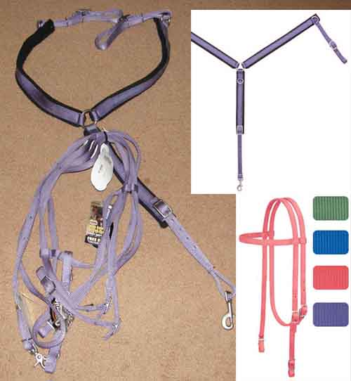 Weaver Purple Nylon Western Bridle Western Headstall Roping Reins Curb Chain Breastcollar Set
