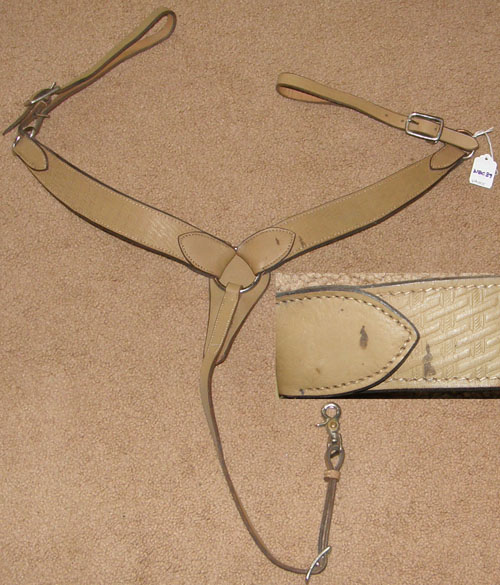 Pony Basketweave Tooled Shaped Western Breastcollar Lt Oil Basket Weave Stamped Center Ring Western Breast Collar