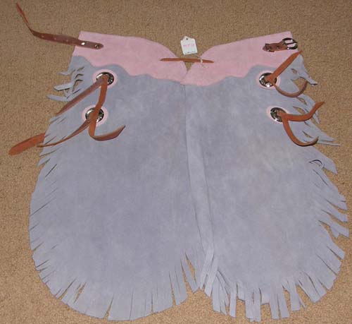 Childs Chinks Chaps Toddler Western Chaps Grey & Pink Suede Cowboy Cowgirl Show Chaps with Fringe