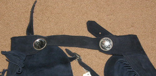 Western Show Chaps Equitation Chaps Western Chaps with Fringe Montana Silversmiths Silver Conchos Navy Blue M/L Adult