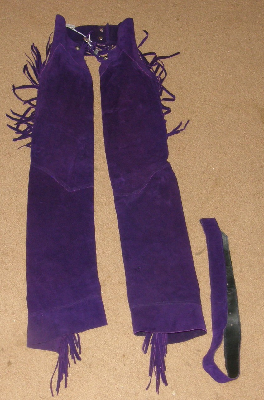 Suede Western Show Chaps With Fringe Western Chaps with Belt Purple Childs/Youth Leadline