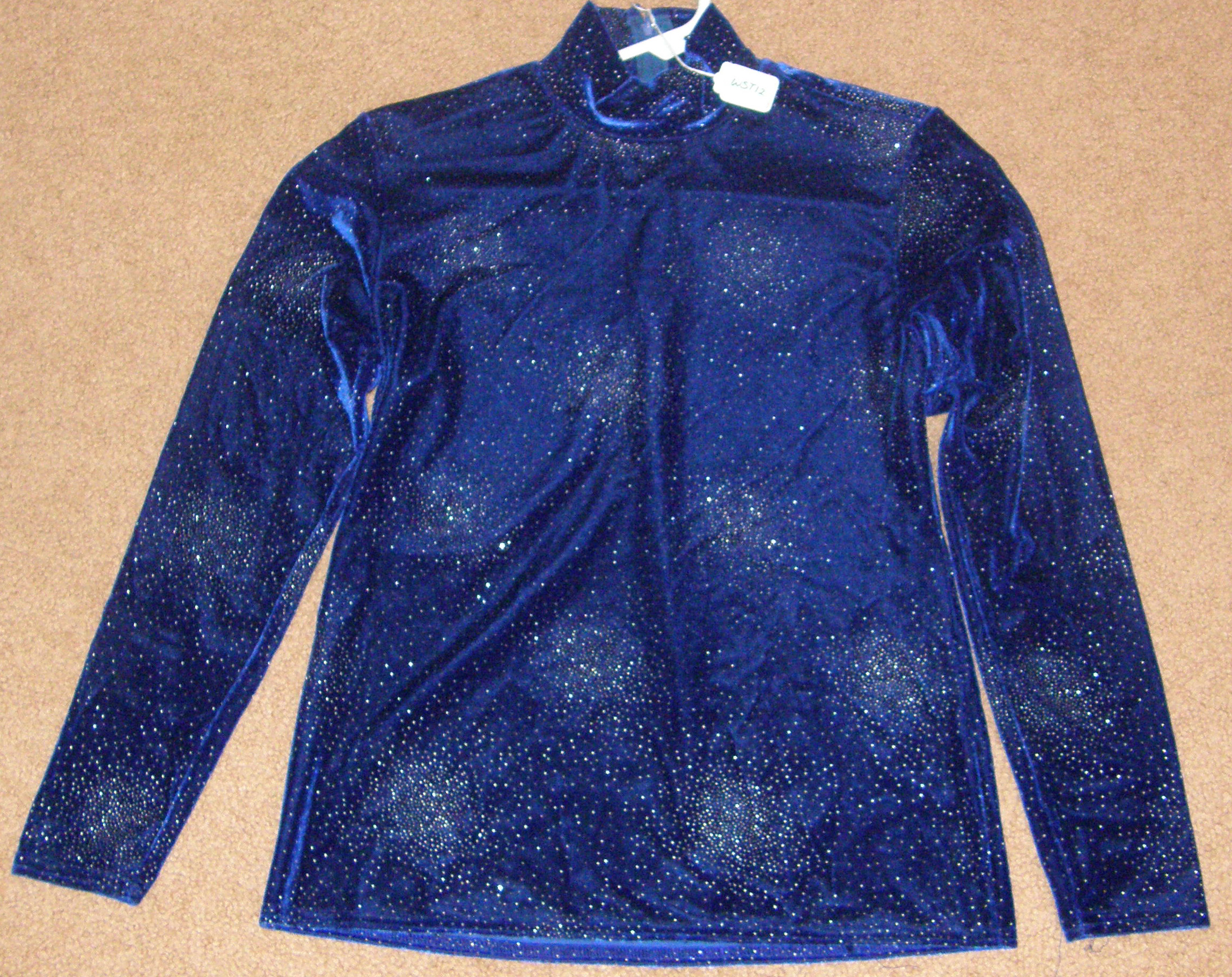 Hobby Horse Galaxy Western Show Shirt Velvet Slinky Top Royal Blue with Glitter Ladies M
