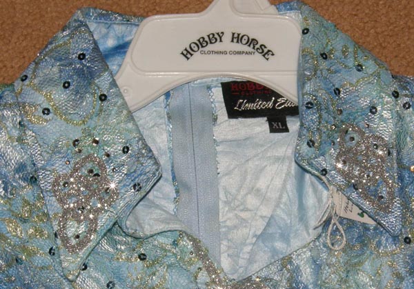 Hobby Horse Limited Edition Lace Overlay Tunic Top Western Show Rail Shirt Ladies XL Aqua Teal Lt Blue Glitter