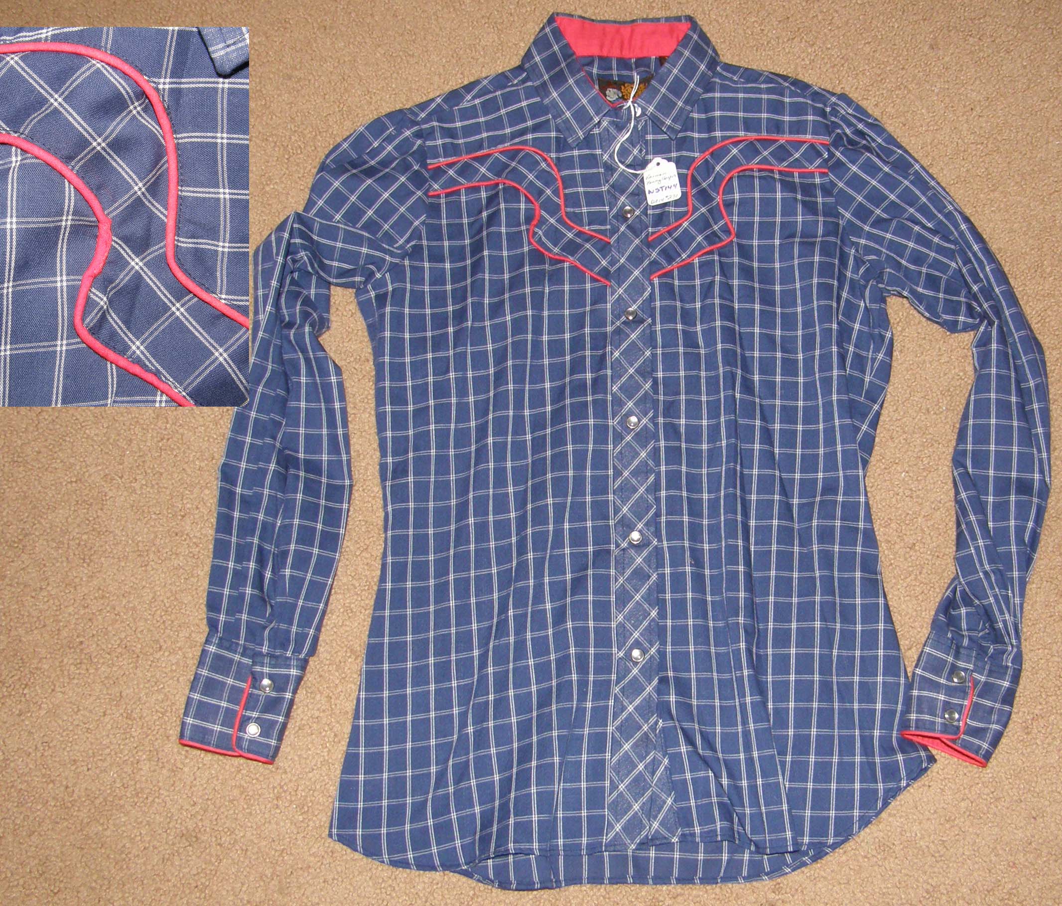 Vintage Karman Kenny Rogers Western Collection Blue Plaid Long Sleeve Western Shirt Pearl Snaps Ladies 32 9/10