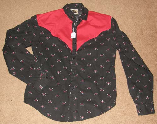 Vintage Western Collection Long Sleeve Western Shirt Black Print Red Yoke Ladies M/L